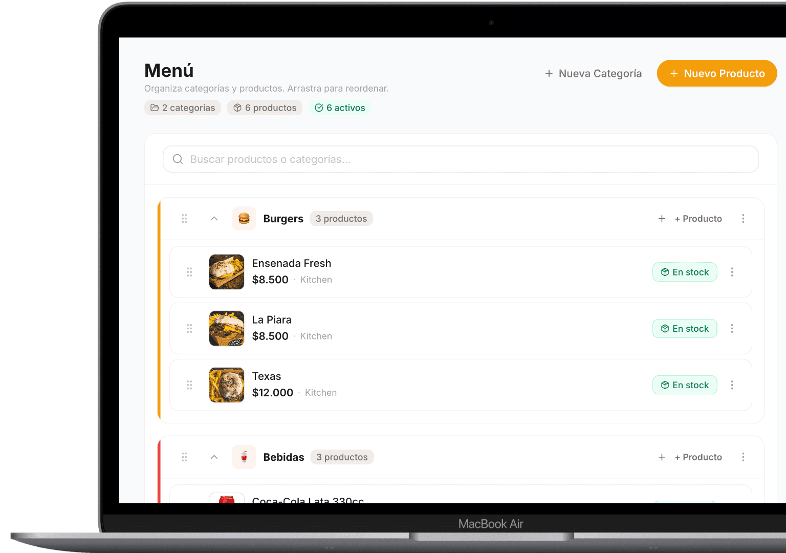 Dashboard de gestión de menú en Carta Digital Pro